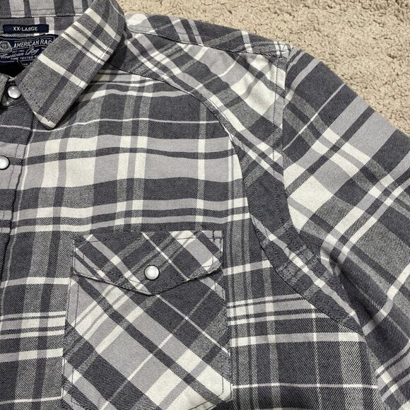 American Rag Pearl Snap Shirt Men’s XXL Gray Plaid Long Sleeve Embroidered - Picture 4 of 8